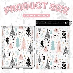 JarThenaAMCS 100Pcs Christmas Poly Mailer 10 x 13 Inch Pastel Xmas Tree Packa…