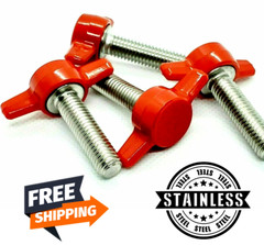 3/8″ Thumb Screw T Bolts Red Butterfly Tee Wing 1 1/2″ Plastic Knob Stainless