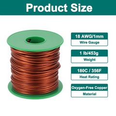 18 AWG Magnet Wire, 1 lb Magnetic Coil Wire, 180C(356F)
