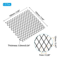 4″L x 4″W Universal Car Grill Mesh, 2Pcs 7x12mm Diamond Hole, Black