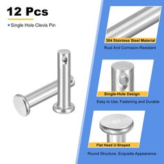 12Pcs 1/4″ x 1″ Single Hole Clevis Pins 304 Stainless Steel Flat Head Pins