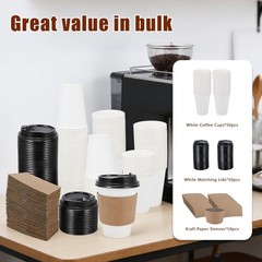 Coffee Cups, 50 Pack 12 oz Disposable Coffee Cups with Lids and Sleeves,