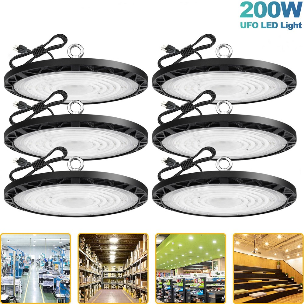 6Pcs 200W UFO Led High Bay Light Industrial Commercial Factory Warehouse 90-277V