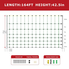 Electric Fence Netting, 164’L X 42.5″ H Electric Fence Kit for Livestock, Goat,