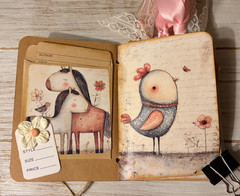 Junk Journal Handmade Booklet Book Vintage “Cute Animals” Pockets, Ephemera b