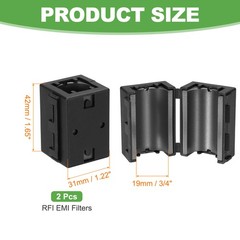 19mm Clip-on Ferrite Ring Core Square for Cable, Black Enhanced 2pcs