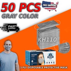 50 PCS Face Mask Non Medical Surgical Disposable 3-Ply Ear loop Mouth Cover-Gray