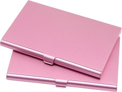 Litoexpe 2 Pcs Pink Business Card Holder, Aluminum Alloy Business Card Case Flip