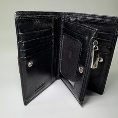 Lauren Ralph Lauren Wallet Black Leather LRL Clutch Compact Card Holder Red VTG