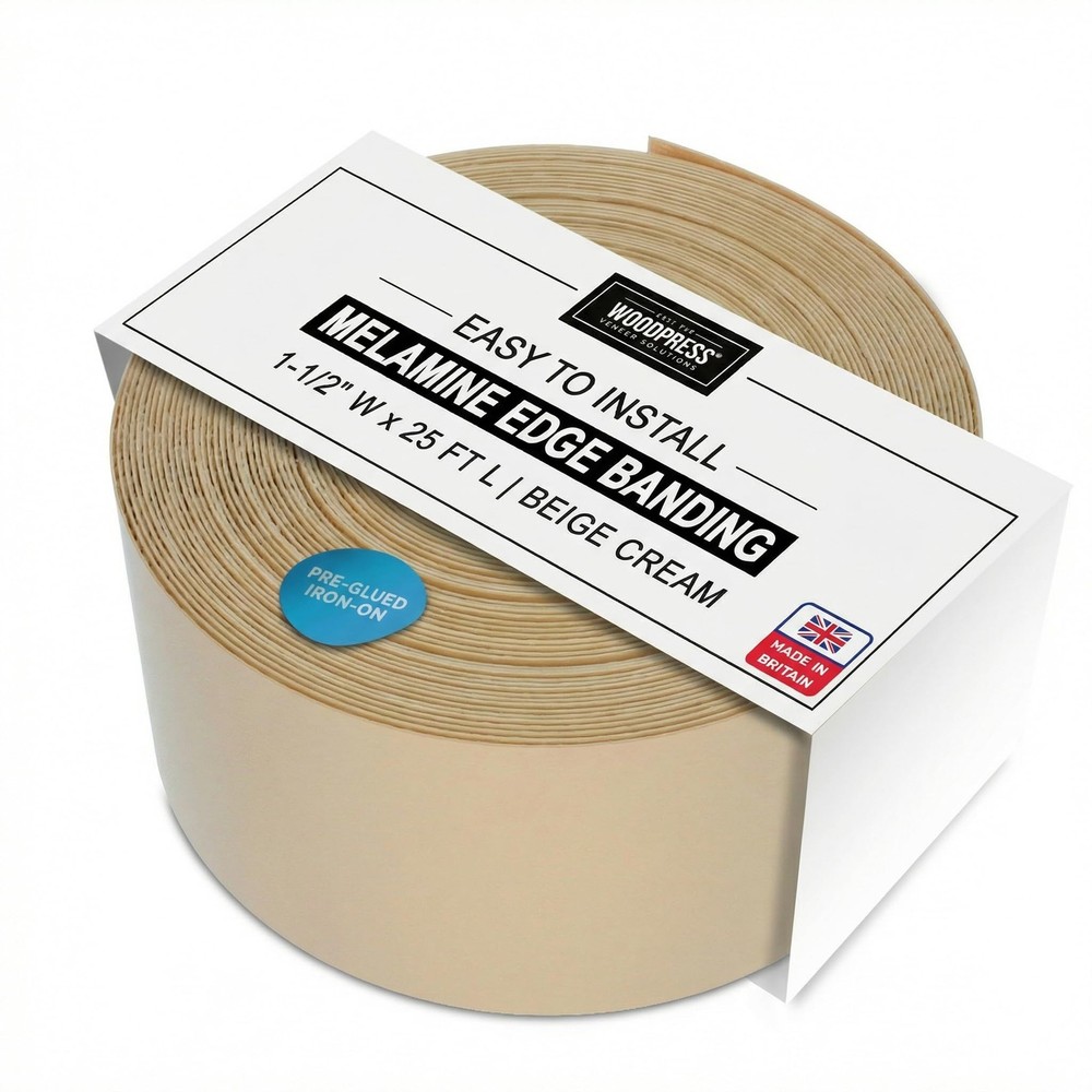 ® 1 & 1/2 inch Beige Cream Melamine Iron-On Edging – 25 ft Edge Tape – Pre-Gl…
