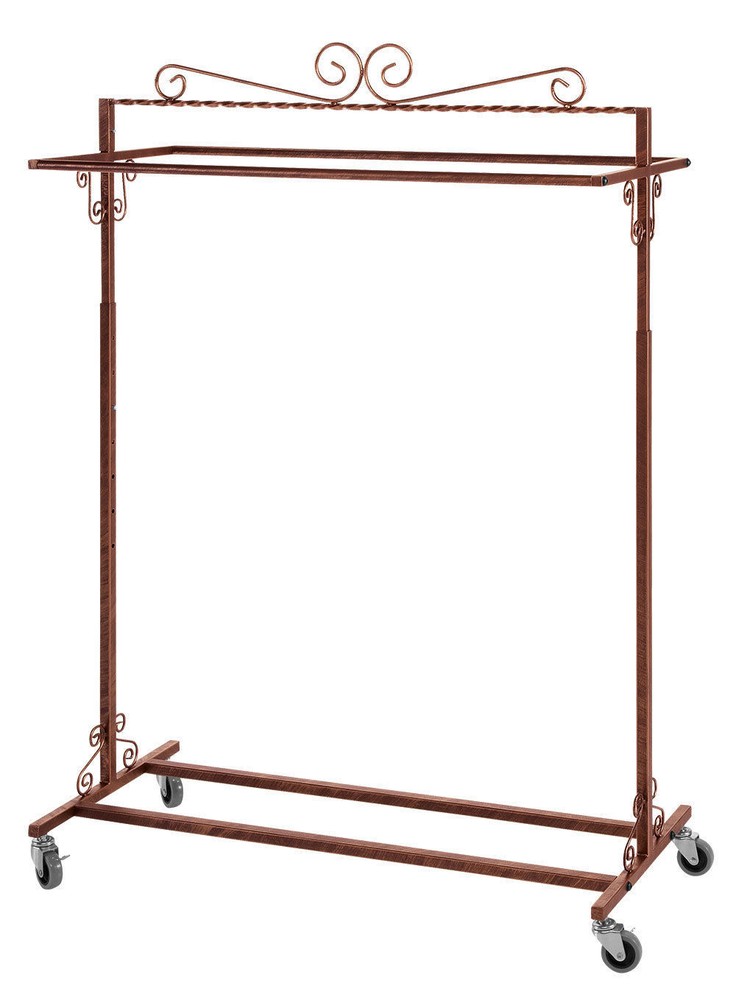 Clothing Rack Boutique Double Bar Rail Rolling Salesman Retail Bronze 48 72″ H