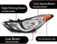 Pair Headlamps Hyundai Elantra Sedan 2011-2013 Clear Lens Chrome Amber HY2503161