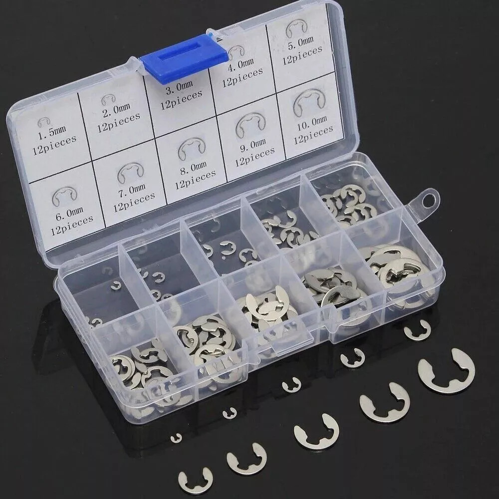 120x E Clips C Circlip Retaining Ring Stainless Steel Assorted 1.5mm to 10mm Kit
