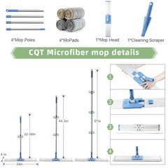 CQT Commercial Flat Microfiber Floor Mop Cleaning System 24″ Inch Wet Blue