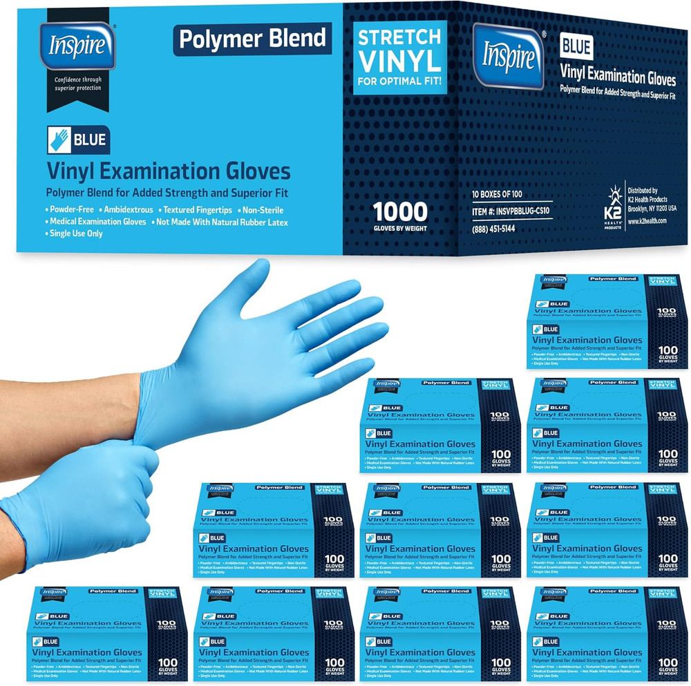 Inspire Nitrile-Vinyl Blend Exam Gloves – Disposable, Latex Free, Medical, Multi