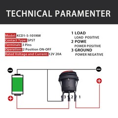 4PCS Waterproof Rocker Switch 12V Round Toggle Switch SPST 3 Pin ON Off Red L…