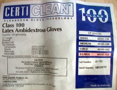 CERTICLEAN CLASS 100 LATEX AMBIDEXTROUS GLOVES 12″ X-LARGE 40104-164 package of