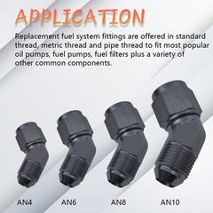 Fitting Adapter, Female to Male 45 Degree Swivel Adapter Fitti Size: AN6-Black
