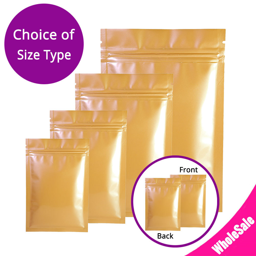 Multi-Size Glossy Foil Mylar Double-Sided Orange Flat Zip Lock Pouch Bag B05
