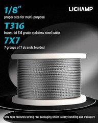 Lichamp 350FT 1/8″ Stainless Steel Wire Rope Cable, Aircraft 350FT, silver