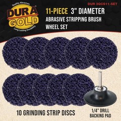 Dura-Gold 11 pc 3″ Diameter Abrasive Stripping Brush Wheel Set with Backing Pad