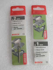 3 x BOSCH Metal Drills – 2 x 1mm HSS-CO and 1 x 2mm HSS – R – New – MG 29