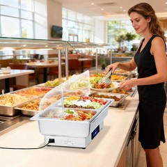 Electric Chafing Dish 600W Stainless Steel Buffet Servers Warmers with Roll Top