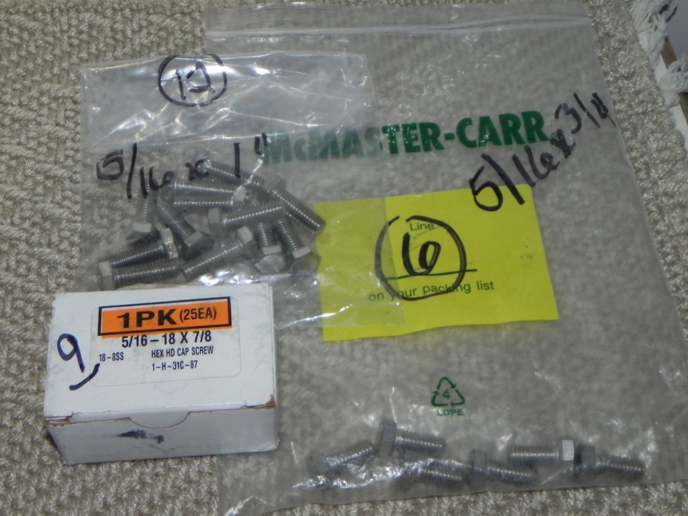 6) 5/16-18×3/4″ & 12) 5/16-18×1″ & 9) 5/16-18×7/8″ SS18-8, Hex Head Cap Screw