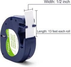 5PK DYMO LetraTag Tape Refills 91330 12mm Compatible for LT-100H White Paper
