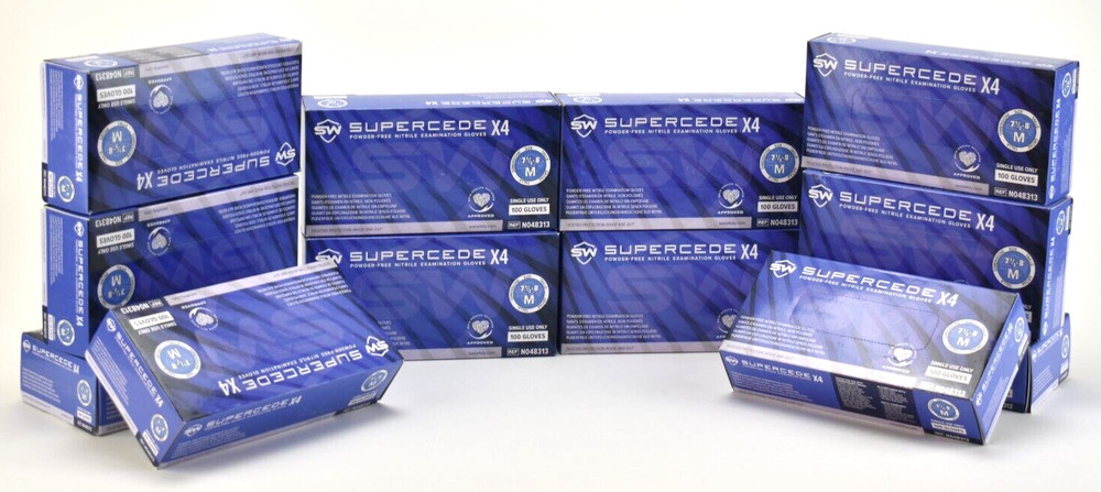 12 Boxes of 100 Gloves- SW Safety Supercede X4 Nitrile Exam Gloves, Size Medium