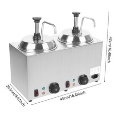 1600W 2L Stainless Steel Hot Fudge Warmer Cheese Sauce Warmer Dispenser w/2 Pump