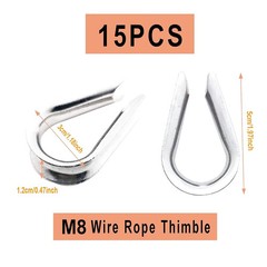 15Pack M8 Stainless Steel Thimble for 5/16 Inch Wire Rope Cable Thimbles Rigging