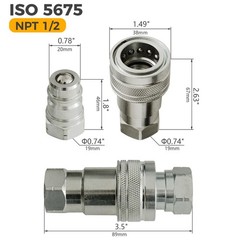 1/2″ Ag Hydraulic ISO 5675 Quick Connect Tractor Couplers with Dust Cap – 2 SET