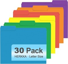 30 Pack 1/3 Cut Tab File Folders, Colored File Folders Designed for Office