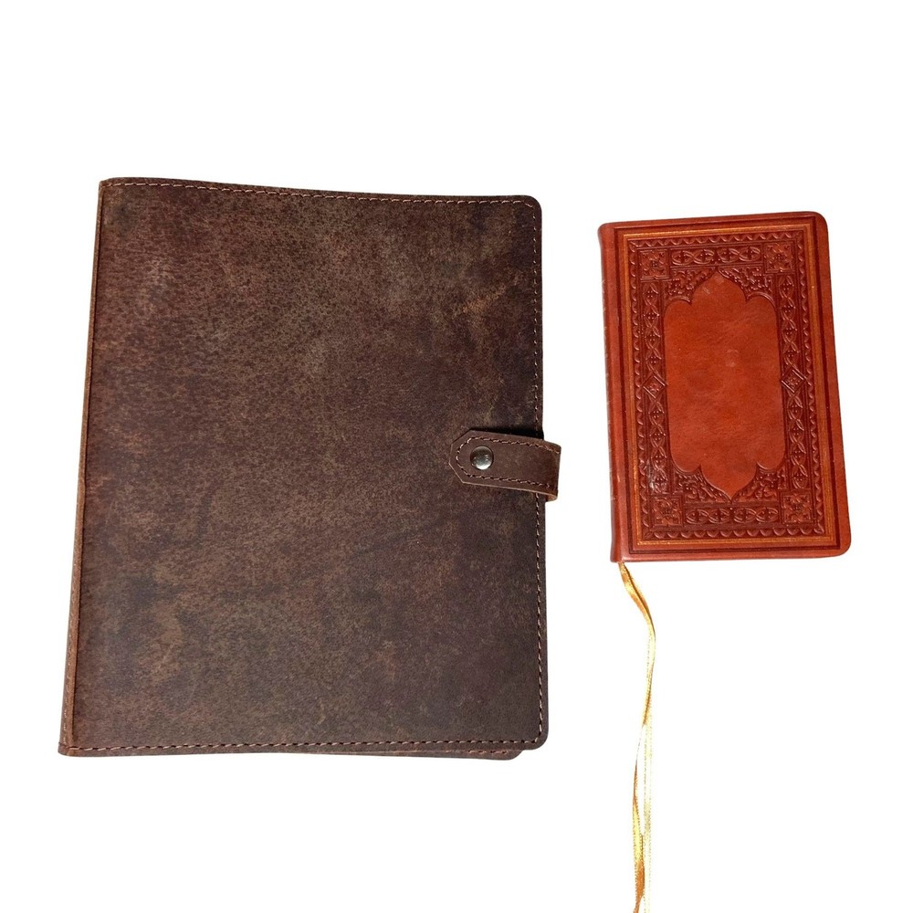 Leather Hand Tooled Journal Lot Ring Binder & Blank Book Set Academic