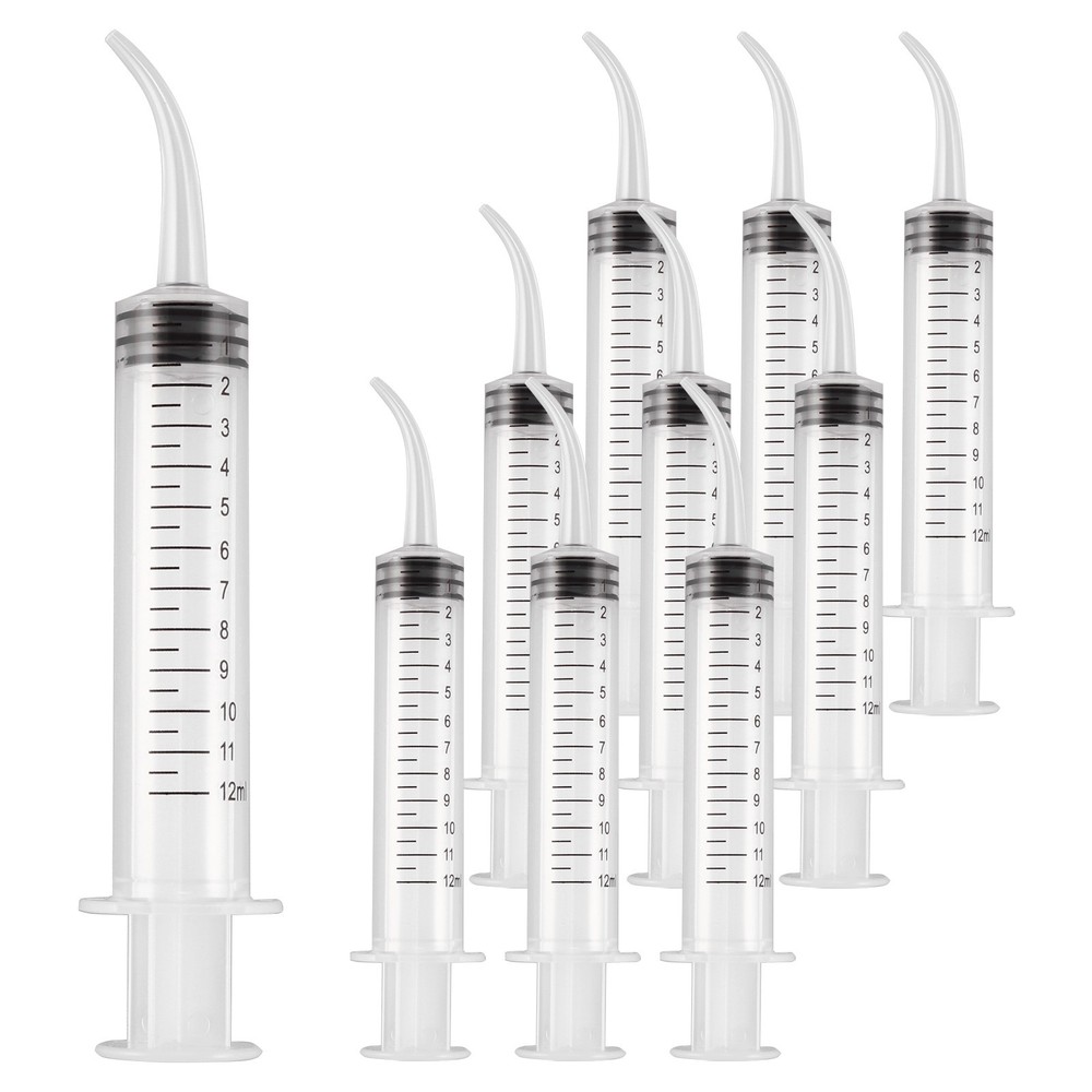 500pcs Dental Surgical 12CC Irrigation Syringe Long Curved Tip with Measurement