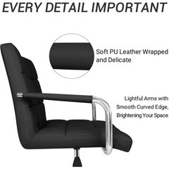 Mid Back PU Leather Office Chair Adjustable Swivel Desk Chair with Arms