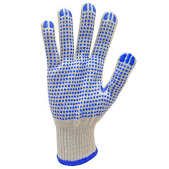 PVC-Dotted String Knit Gloves, Natural White/Blue, 12 Pairs