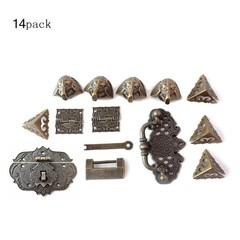 Jewelry Box Antique Lock Latch Hasp Hinges Handle Box Corner Protectors Kit f…