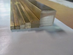 (6) BARS OF 360 SQUARE BRASS, RODS, LATHE STOCK SIX DIFFERENT SIZES, 12″ LONG.