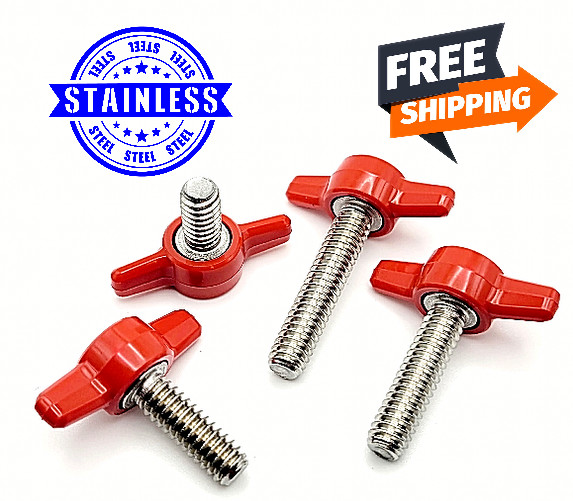 1/4″-20 Thumb Screws T Bolts with Red Butterfly Tee Wing Knob Stainless Steel