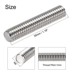 10pcs M6 x 30mm Fully Threaded Rod 304 Stainless Steel Right Hand 1.0mm Pitch