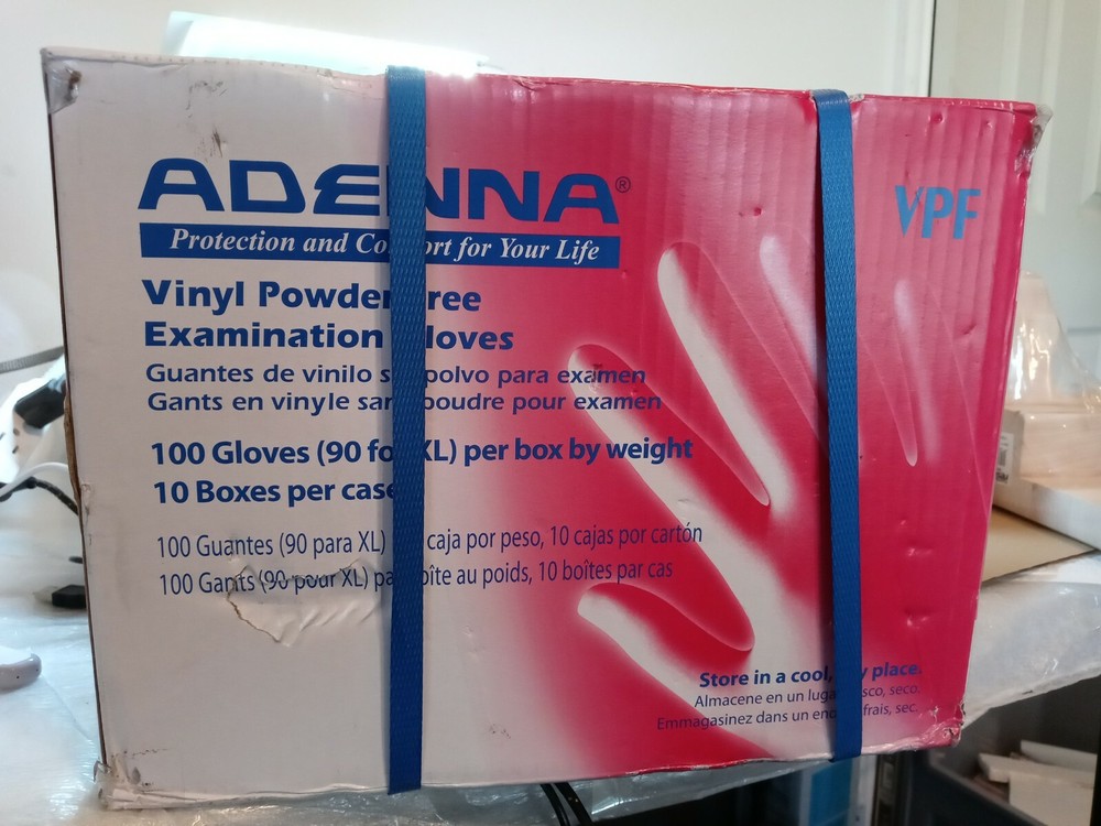 Adenna VPF236 3.5 Mil Vinyl Powder Free Exam Gloves, Large Size -Case Of 1,000