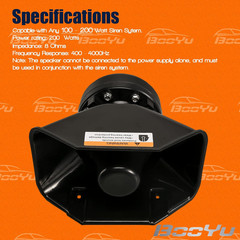 200W PA Siren Horn Speaker 180° 8 Ohms 125-135dB IP66 Waterproof for Police
