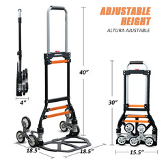 Stair Climbing Cart 280 lbs Heavy-Duty Foldable Dolly with Shopping Bag
