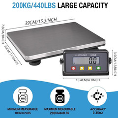 Large Shipping Scale, 440Lb/0.2Lb Digital Postal Scale with Tare/Count/Auto-Off