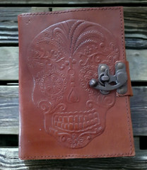 Hand Tooled Leather Journal Sugar Skull Blank Book Art Sketch Dia de los Muertos