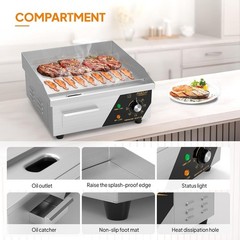ROVSUN 14″ Commercial Electric Griddle 1500W Countertop Flat Top Grill 122℉-572℉