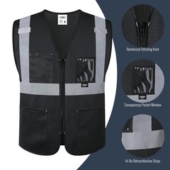 JKSafety Safety Vest for Men Women Hi Vis Construction Medium, Black