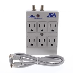 Leviton 4400-PC Gray Surge Protector 6-Outlet Receptacle Adapter w/ Coaxial CATV